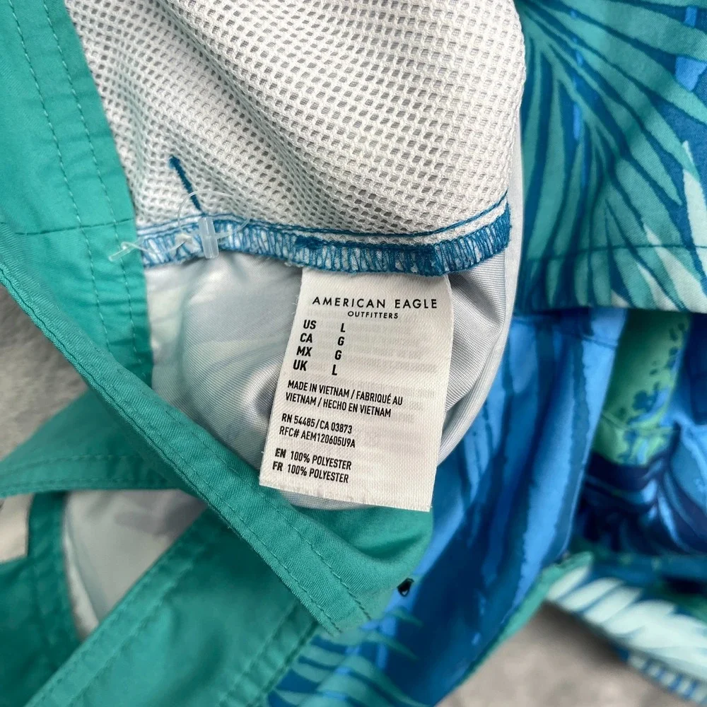 American‎ Eagle Shorts Mens L Green Blue Tropical Print Water Polo Board Surfing